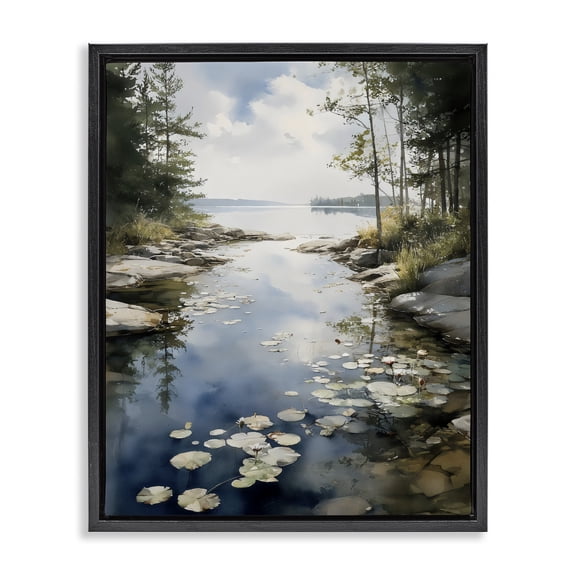 Stupell Industries Lilypad Inlet Reflection Black Framed Floater Canvas Wall Art, design by Franklyn Gregory