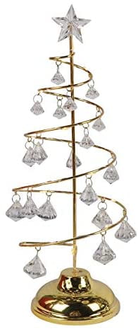 13" Mini Metallic LED Christmas Tree Mantel Tabletop Decor Warm White Lamp Gold 