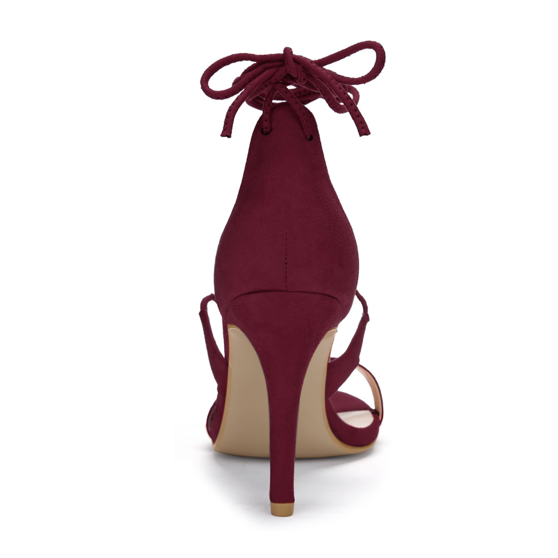 DARING DIVA Women Open Toe Stiletto High Heel Lace-Up Black Sandals 5 Burgundy