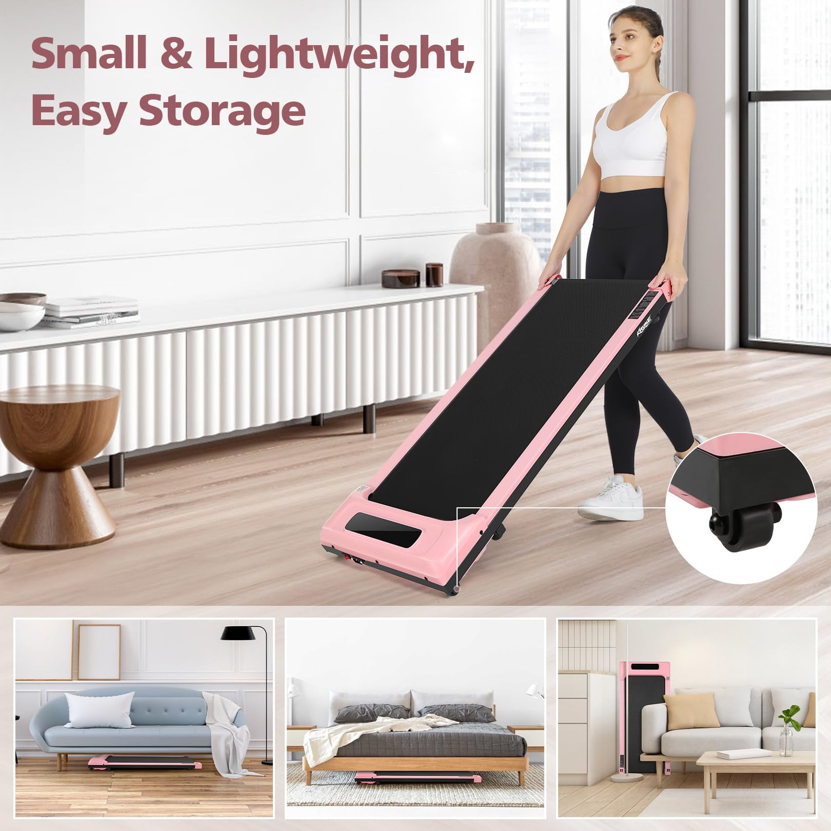 KRISRATE Walking Pad Treadmill with LED Display, Under Desk Treadmill with APP & Remote Control, Portable Treadmills for Home Office with Quiete, Max 250lbs Weight Capacity & Installation-Free