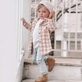 thumbnail image 2 of Ketyyh-chn99 Boys Button Down Shirt Long Sleeve 2025 Toddler Baby Boys Girls Flannel Plaid Jacket Long Sleeve Button Down Pocketed Shirts Coats Shacket Cardigan Top for3-4 Years,Pink, 2 of 5