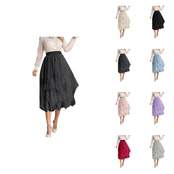 Women's Irregular Mesh Half Skirt, A-Line High Low Asymmetrical Layered Midi, High Waisted Versatile Tulle Tutu Skirt