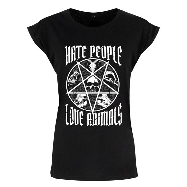 Grindstore - Camiseta Hate People Love Animals para Mujer (Negro, Blanco)