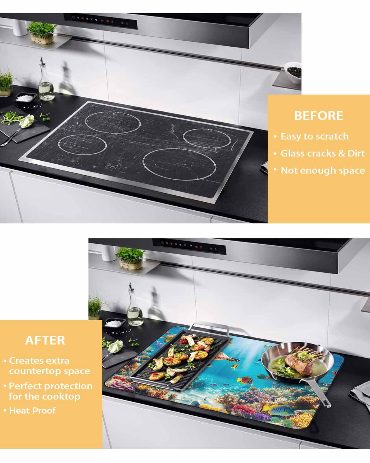 nqOlkjepod Large Induction Cooktop Protector Mat 36"x21", Turtle Stove Top Covers for Electric Stove, Shark Ocean Coral Underwater Scenery Sea Stove Burner Cover Mats, Glass Top Stove Cover