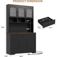 thumbnail image 2 of 70.8" Tall Kitchen Pantry Cabinet with Charging Station, Storage Cabinet with Hutch, Fluted Glass Doors for Dining Room, Black, 2 of 10