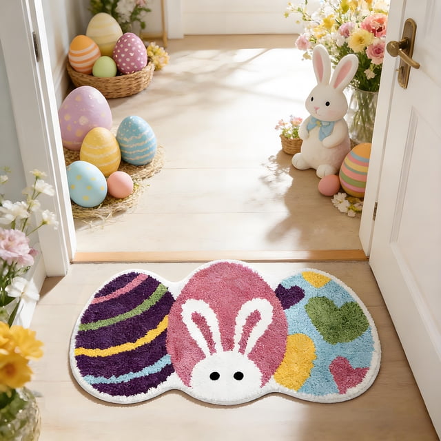 Todaioua Easter Eggs Bath Mat Washable Rug Bathroom Mat Doormat Carpet Non-Slip Absorbent Soft Tufted Fluffy Rug for Bathroom Bedroom Living Room Spring Bathroom Decor Easter Decoration