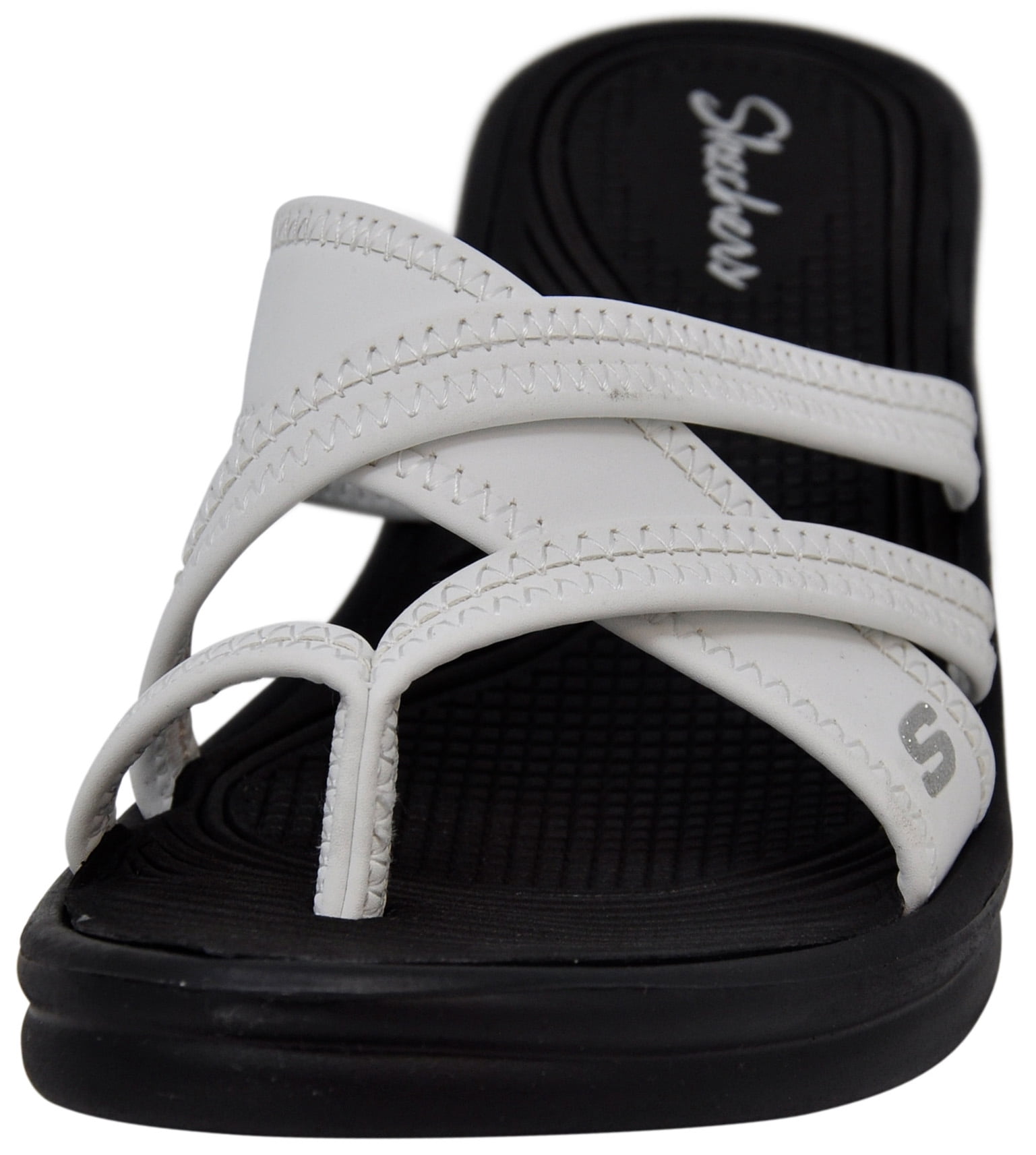 Skechers Cali Rumblers Strappy Wedge Sandals for Women Toe Loop Slip on Cross Strap Cushioned Footbed Lightweight Foam Midsole Flexible Outsole