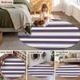 thumbnail image 5 of Purple Grey Stripe Round Area Rug 3 FT, Small Kitchen Bathroom Mats, Minimalist Farmhouse Striped Washable Indoor Outdoor Throw Runner Carpet Non-Shedding Doormat for Table Shower Sofa Entryway, 5 of 8