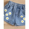thumbnail image 6 of Kids Girls Summer Clothes Boat Neck Tie-Up Halter Neck Ruffles Tank Tops Flower Print Denim Shorts 2Pcs Suit, 6 of 8