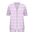 thumbnail image 7 of Frostluinai Women's Plus Size 2 Piece Outfits Striped Print Open Front Short Sleeve Kimono and Shorts Set with Pocket Travel Vacation Purple M, 7 of 7
