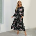 thumbnail image 4 of Gibobby Vestido largo para mujer Vestido elegante casual para mujer Manga larga Estampado floral Vestido con cuello en O Volantes Temperamento fluid(Negro,M), 4 of 5