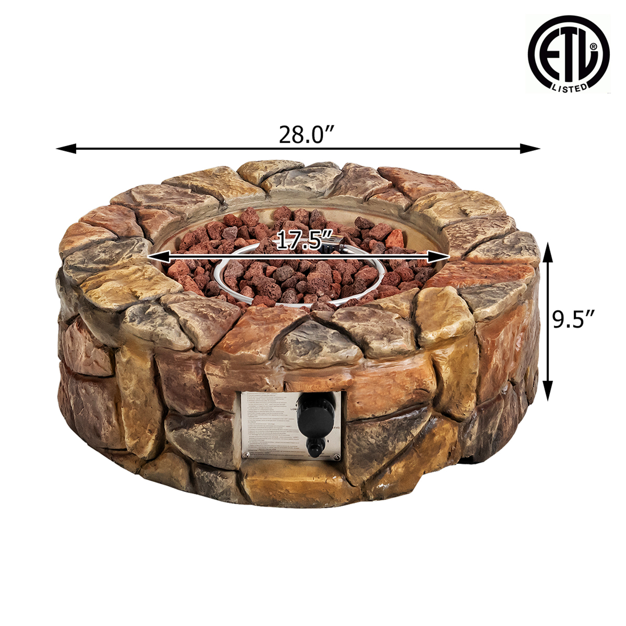 Gymax 28-inch Stone Gas Fire Pit 40,000 BTU Propane Patio Yard w/ Lava Rocks