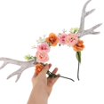 thumbnail image 3 of Woodland Reindeer Headband Halloween Deer Antlers Headband Flower Antler Headpiece Realistic Reindeer Horns Costume Accessories, 3 of 3