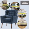 thumbnail image 3 of Modern Accent Chair Upholstered Living Room Chairs with Tapered Wooden Legs and Waist Pillow, Comfy Chenille Armchair Reading Chair for Living Room Bedroom Office (Dark Blue), 3 of 7