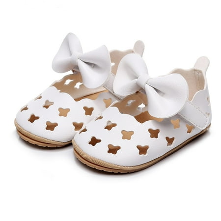 

Toddler Kids Baby Girls Solid Color Cute First Walk Bow Hook&Loop Casual Shoes White 3