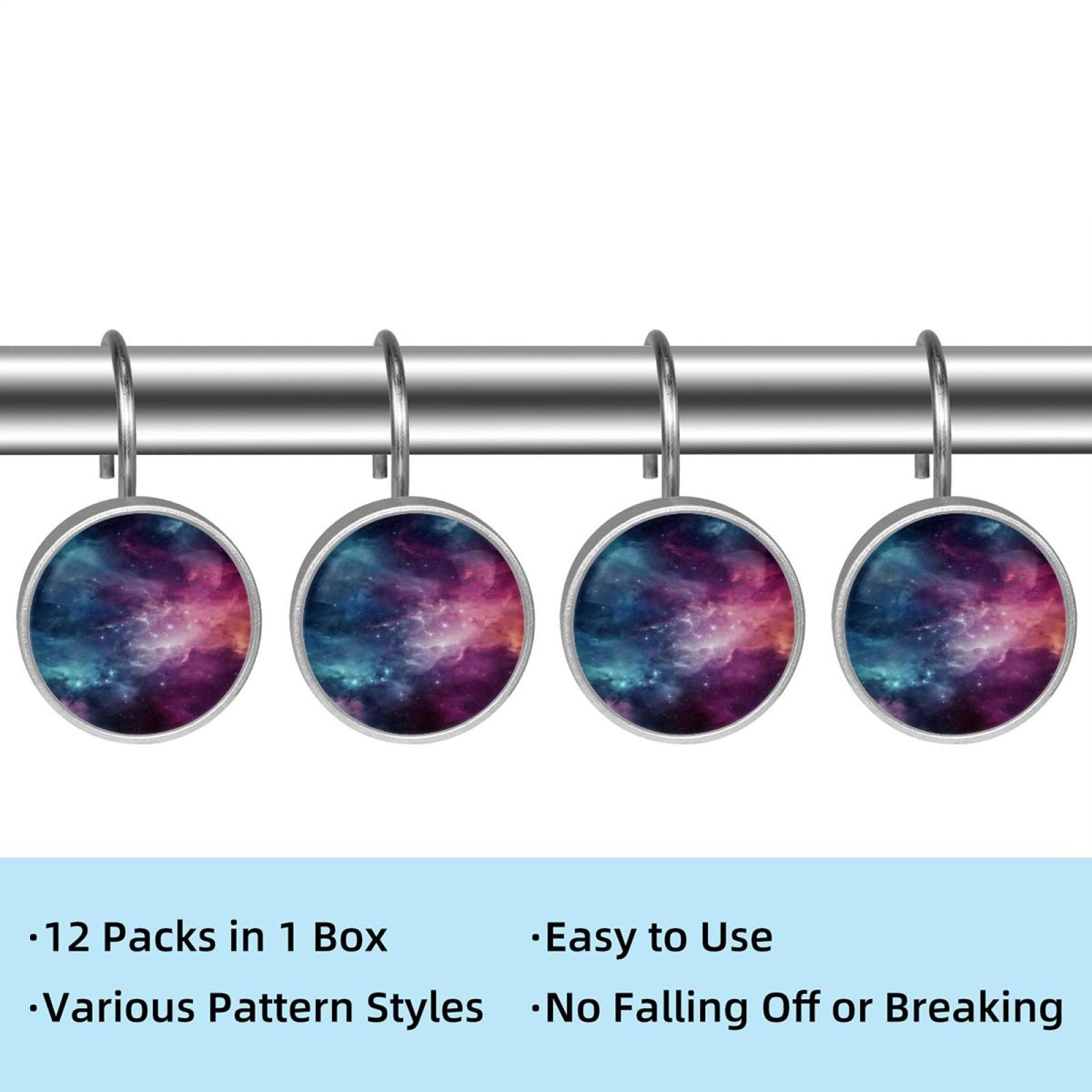 HemaKayy 12 Pcs Shower Curtain Hooks Bathroom Decorative Accessories Exploration of the Universe