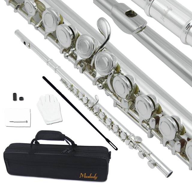 Muslady Flauta Profesional Muslady FL-200S en Do, 16 Llaves Cerradas, Cuerpo de Alpaca Plateado, Incluye Estuche, Accesorios y Más