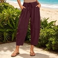 thumbnail image 2 of LIaqionyy Womens Cotton Linen Pants Baggy Wide Leg Lounge Elastic Waist Drawstring Lightweight Trousers with Pockets, 2 of 8