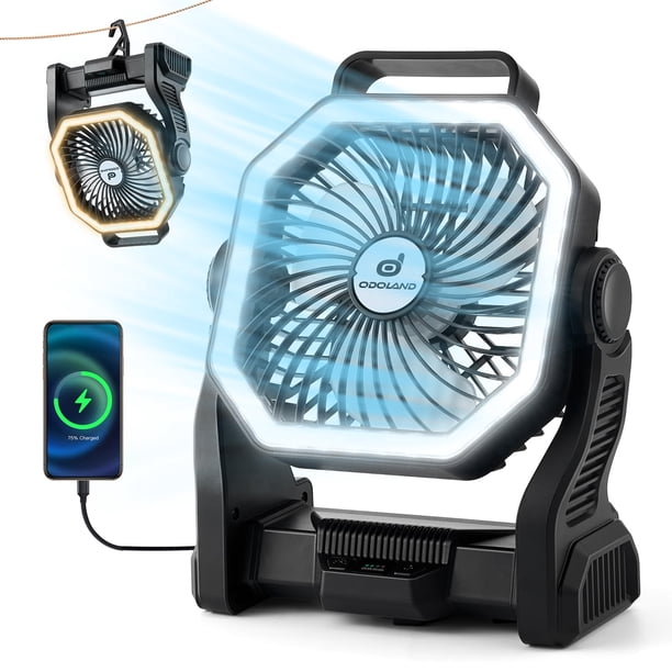 Ventilador de camping Odoland de 20000 mAh con linterna LED, batería de 10 horas