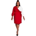 thumbnail image 1 of Kasper Womens Colorblocked Wrap Dress, Red, Plus Size, 2X, 1 of 1