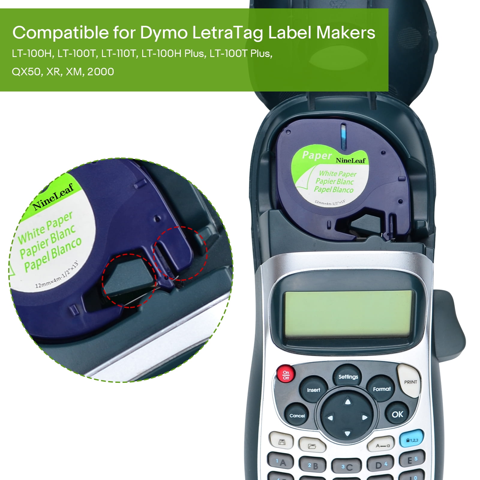 (3 pack) NineLeaf 5PK Compatible for DYMO LetraTag Refills 91330 12mm 1/2'' Black on White Paper Label Maker Tape
