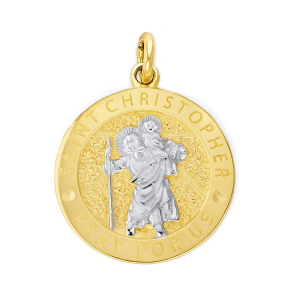 Golden Fire Solid 10k Gold St. Christopher Charm - Patron Saint of Travel Jewelry for Men and Women