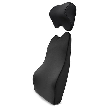 Tektrum Orthopedic Back Support Lumbar Cushion & Headrest Neck Pillow Kit for Car Seat - Fit Major Car Seat, Improves Posture - Best for Back, Neck Pain Relief for Driving Sitting - Black (Best Pillow For Neck And Back Pain)