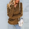 thumbnail image 4 of Lilgiuy Women's Solid Loose V-Neck Long Sleeve Pullover,Brown,10(XL) Fall Clothes for 2022 Spring Winter, 4 of 5