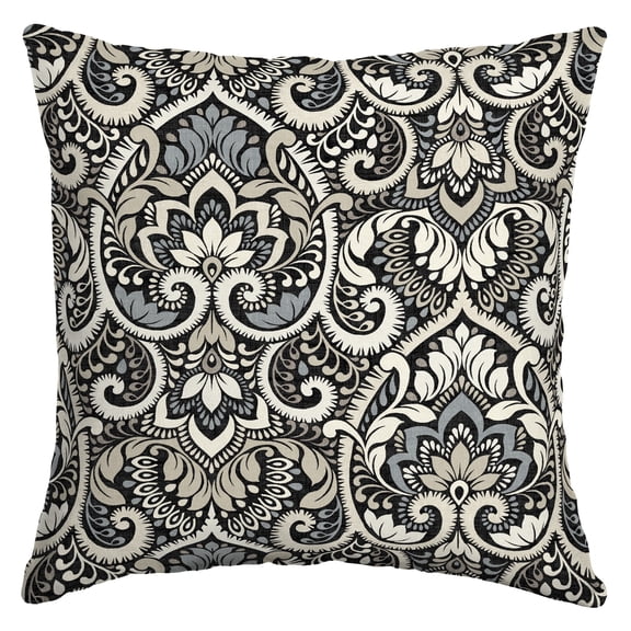 ARDEN Essentials Outdoor Pillow 16 x 16, Black Aurora Damask