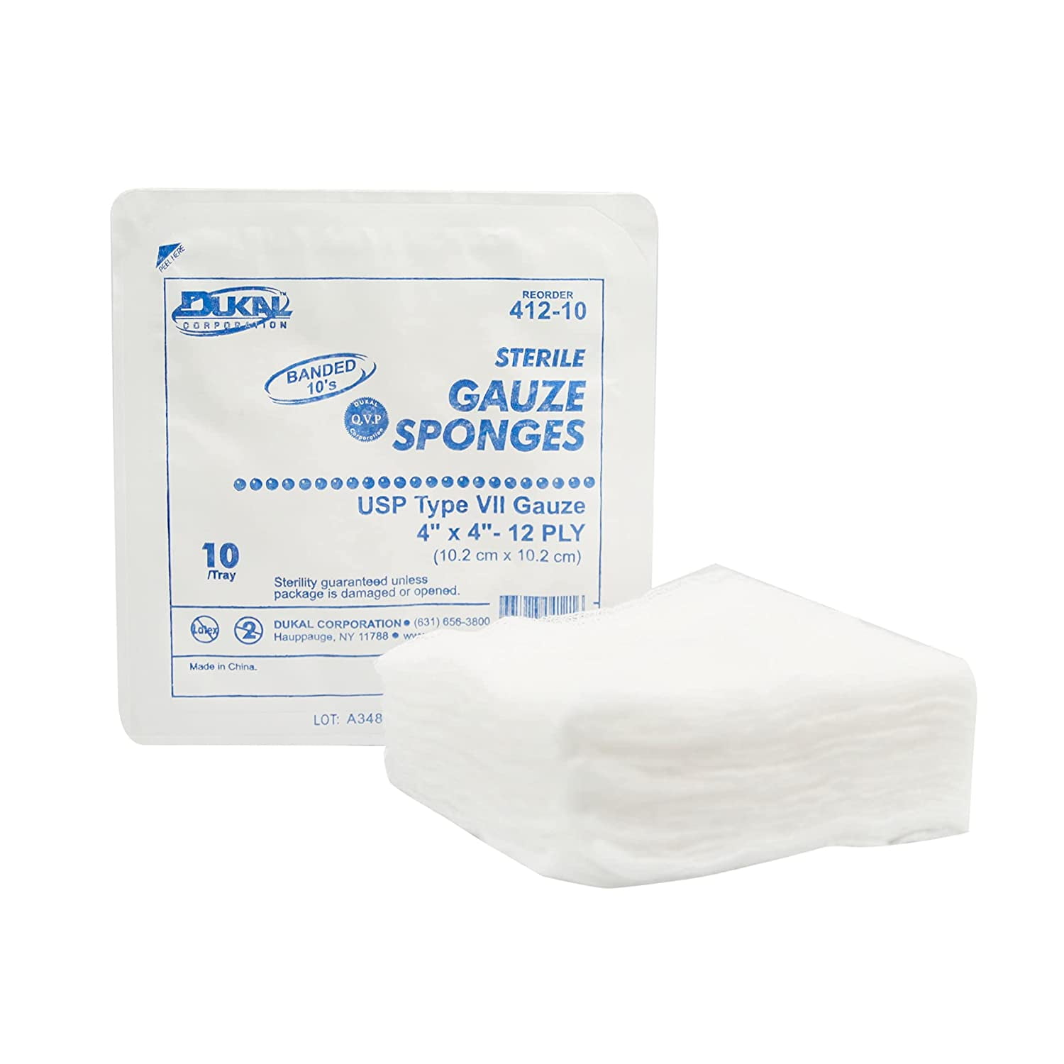 Dukal 412-10 Gauze Sponges, Type VII, Sterile, 12-Ply 4' x 4'