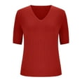 thumbnail image 4 of Ribbed Knitted Tops For Women V-Neck Short Sleeve Shirts Plain Basic T-Shirt Causal Elegant Shirts Summer Tops 2025 Trendcy Tee, 4 of 6