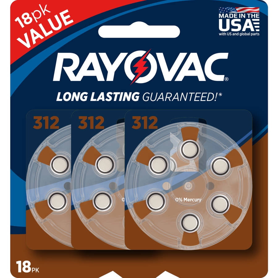 Rayovac Hearing Aid Battery Size 312, 18Count, L312ZA18ZMB