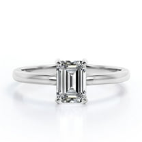 JeenMata 1.5 Carat Emerald Cut Moissanite - Prong Setting - Solitaire Promise Ring - 18K White Gold Plating Over Silver