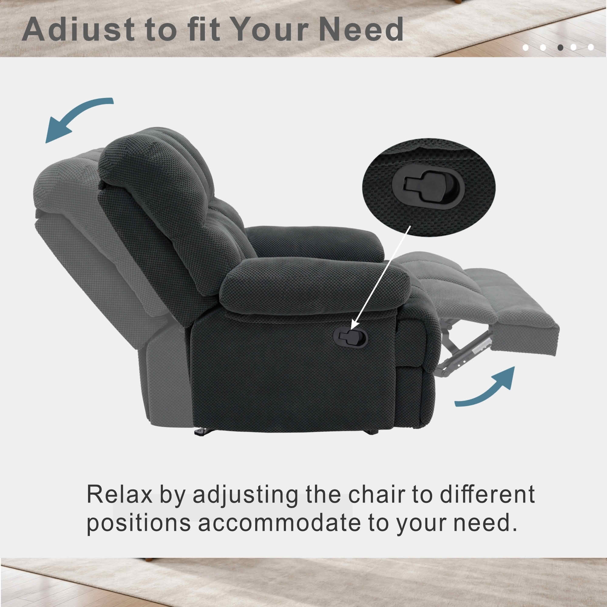 MAYEERTY Modern Manual Rocker Recliner Chair, Nubby Upholstery Fabric Rocking Recliner for Living Room, Nursery and Home Office