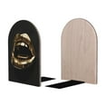 thumbnail image 2 of Susaid Golden Lips Modern Sculpture Print Wooden Bookends Decorative Book Ends for Shelves Heavy Books Holder Organizer Non-Slip Desk Book End for Kids Room Office School 1 Pairs, 2 of 8