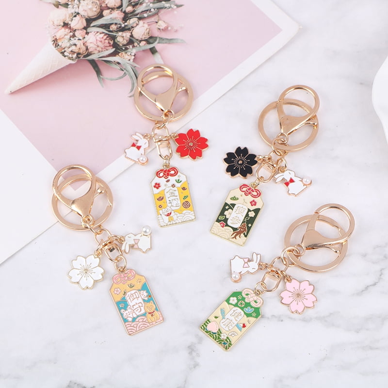 Japan Anime Rabbit Keychain For Women Cherry Blossom Key-Ring Car Bag Pende F~