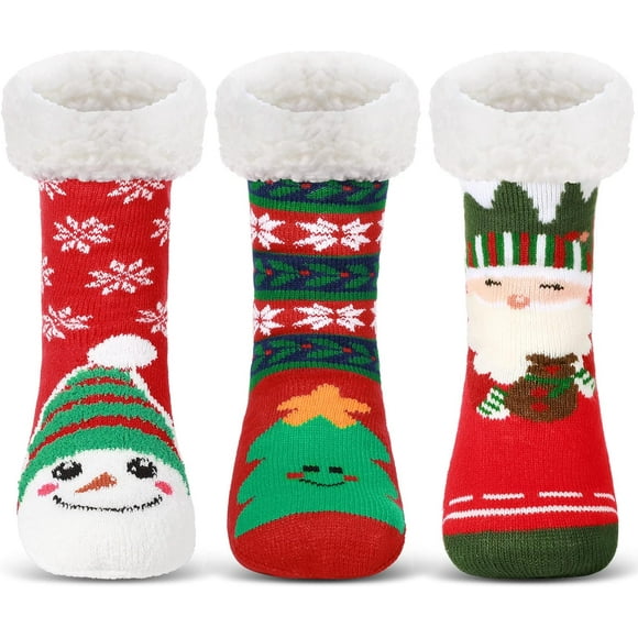HSHDLDF 3 Pairs Women Christmas Slipper Socks Winter Soft Warm Cozy Fuzzy Socks Fleece Lined Socks Non Slip Sleeping Socks Plush Christmas Socks for Xmas Gifts