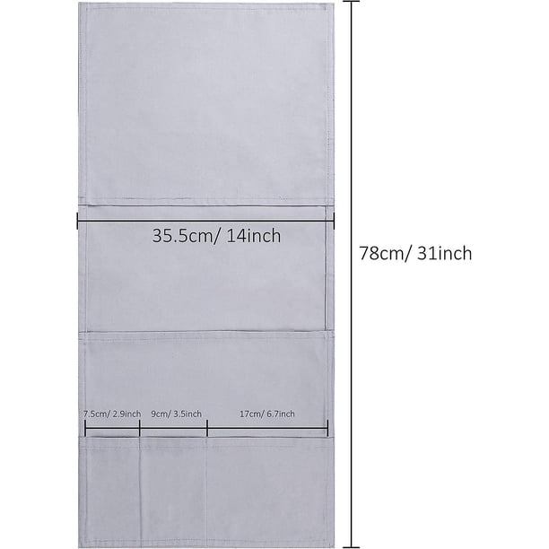 Organisateur de Fauteuil, Support de Télécommande, Caddy d'Accoudoir de Canapé avec 5 Poches, Sac de Rangement Suspendu pour Magazines, Livres, Lunettes, Gris