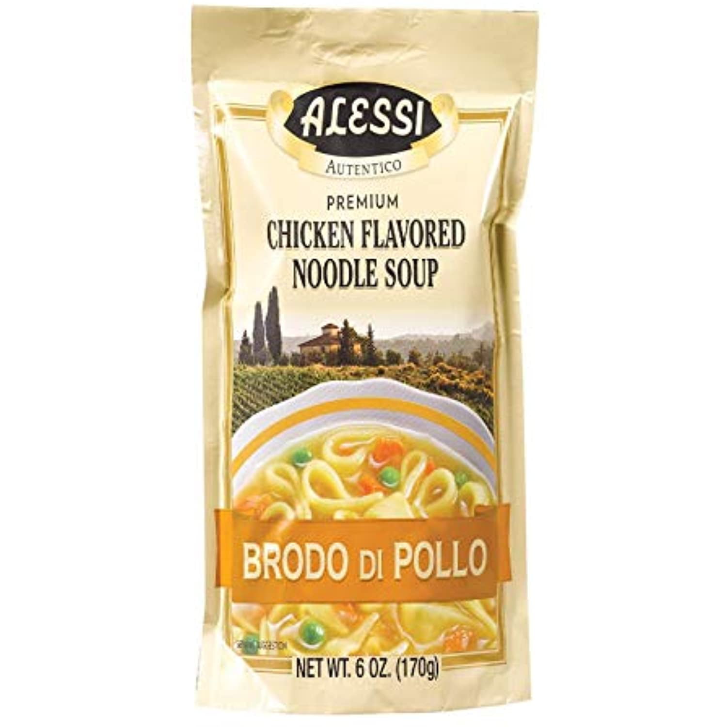 Alessi Soup Mix Brodo Di Pollo Chicken Flavored Noodle Soup 6Oz. (Pack Of 6)