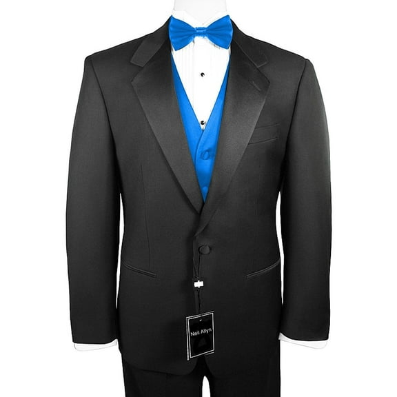 Neil Allyn 7-Piece Formal Tuxedo with Flat Front Pants, Shirt, Blue Vest, Bow-Tie & Cuff Links. Prom, Wedding, Cruise