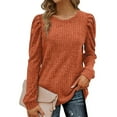thumbnail image 2 of Womens Tops Women's Solid Color Casual Knit Pullover Puff Long Sleeve T-Shirt Tops, 2 of 8