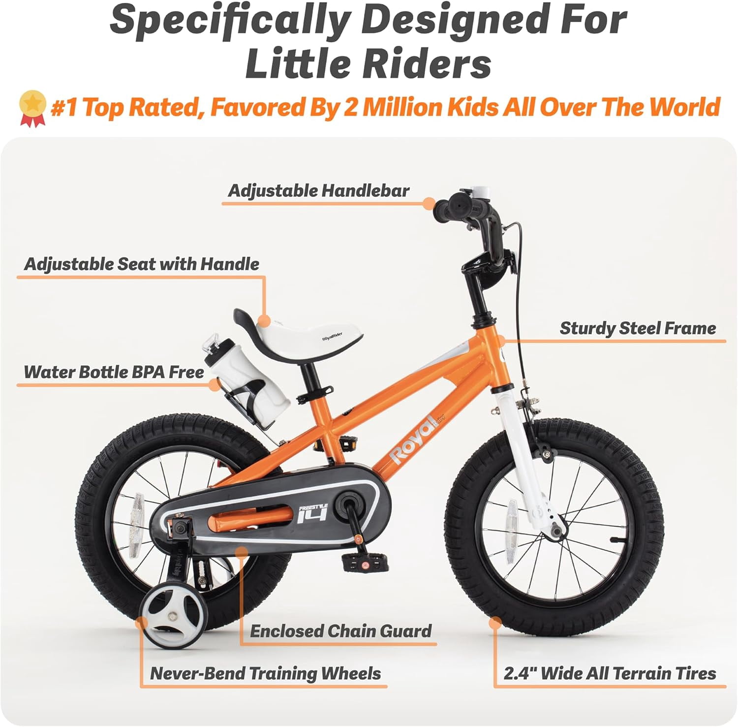 Royalbaby Freestyle 14" Bicycle for Boys and Girls Ages 3-6 Years, Orange