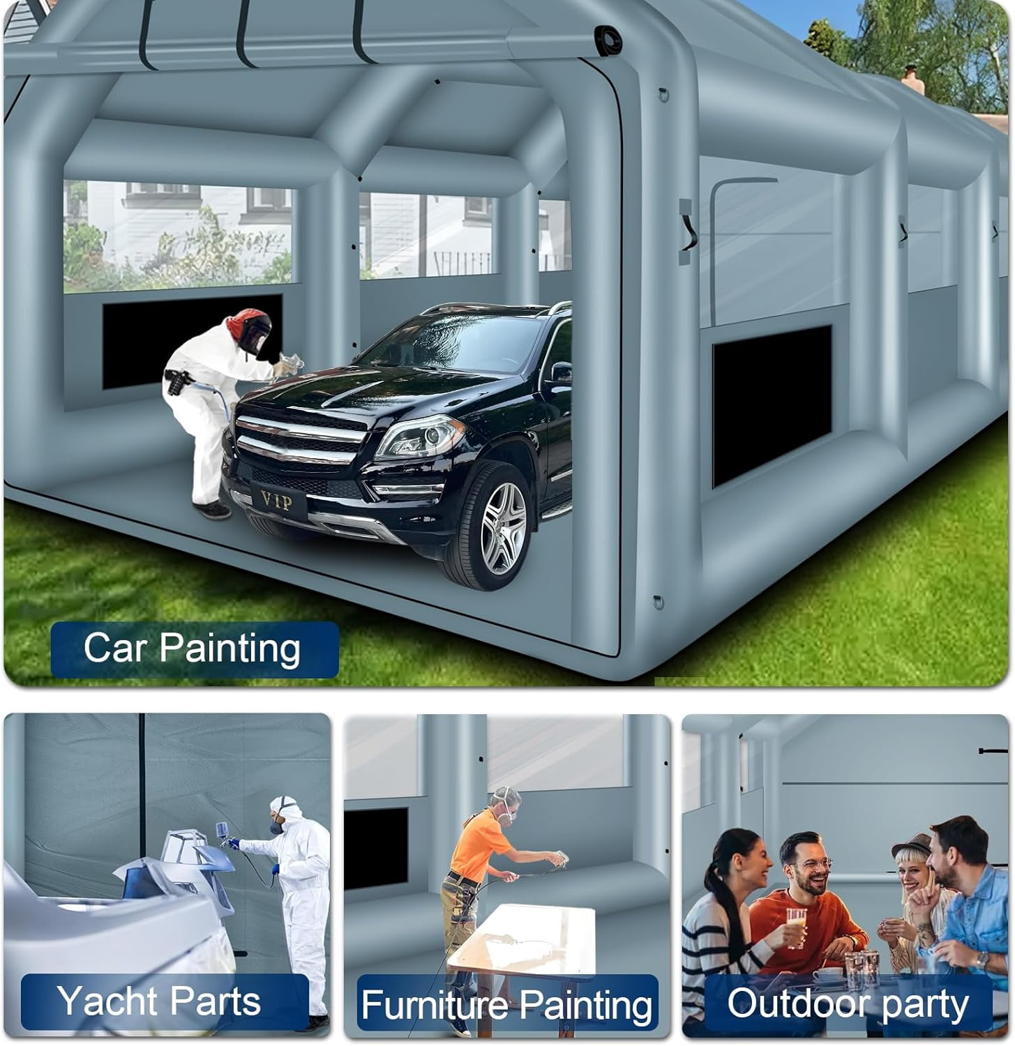xhyhwyd Inflatable Spray Booth 26x14.4x9.5 ft Portable Inflatable Paint Booth Tent with Air Filter System for DIY Spray Car Parts Painting Motorcycle (Blowers Excluded)