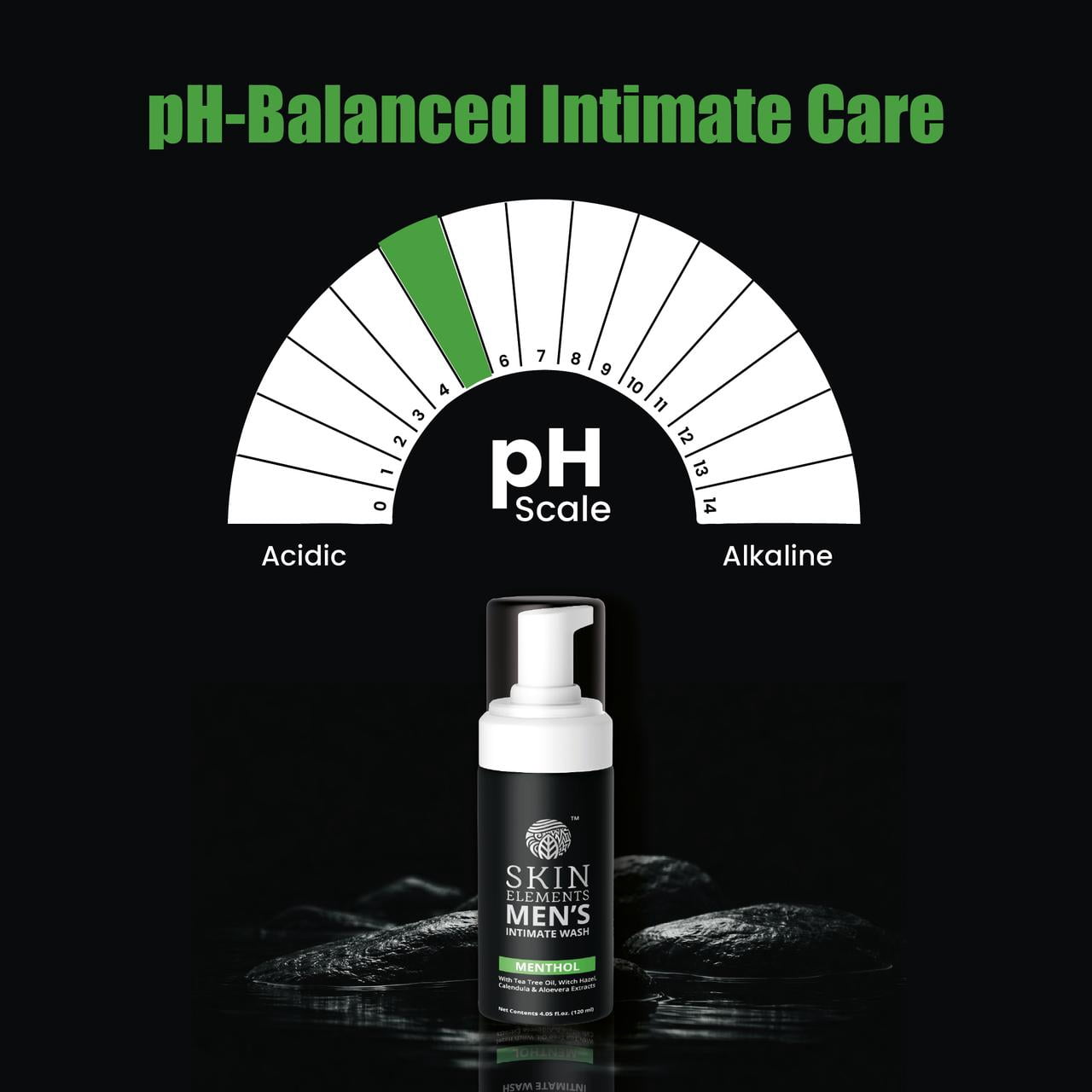 Skin Elements Men's Intimate Wash with Menthol (4.05 fl. oz.), pH Balanced Foaming Intimate Wash, Controls Bad Odor, Soothes and Cools Intimate Area