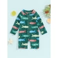 thumbnail image 2 of FEORJGP Toddler Boys Swimsuit Infant Baby 3M 6M 1T 2T 3T Zipper Swimwear Sun Protection Long Sleeve Jumpsuit Crewneck Rompers Ocean Animal Print Bathing Suit Beachwear, 2 of 9