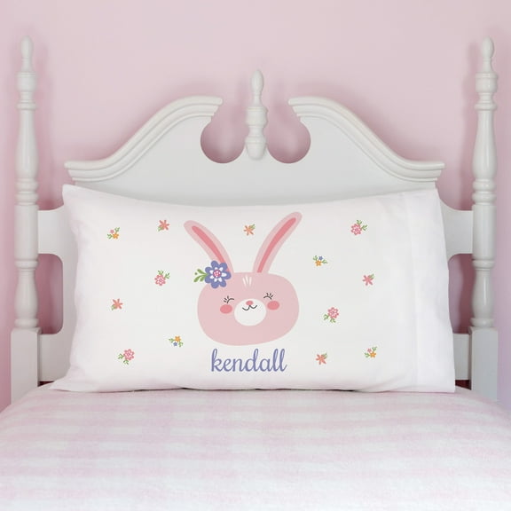 Personalized Sweet Girl Bunny White Pillowcase with Custom Name Printed, Queen / STD