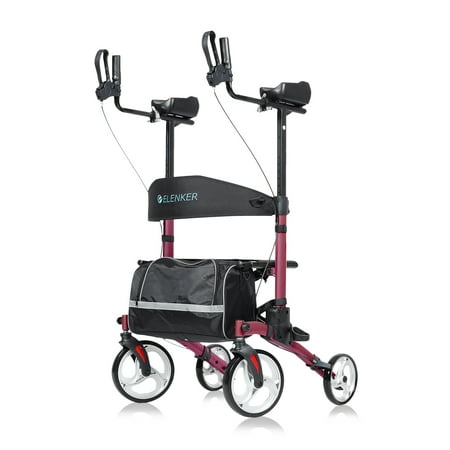 ELENKER Upright Rollator Walker  Tall Folding Rollator Walker with 10? Front Wheels for Seniors and Adults Elenker Upright Walker Red Frame
