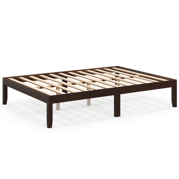 Infans Full Size Wooden Platform Bed Frame 14" with Rubber Wood Legs Under-bed Storage