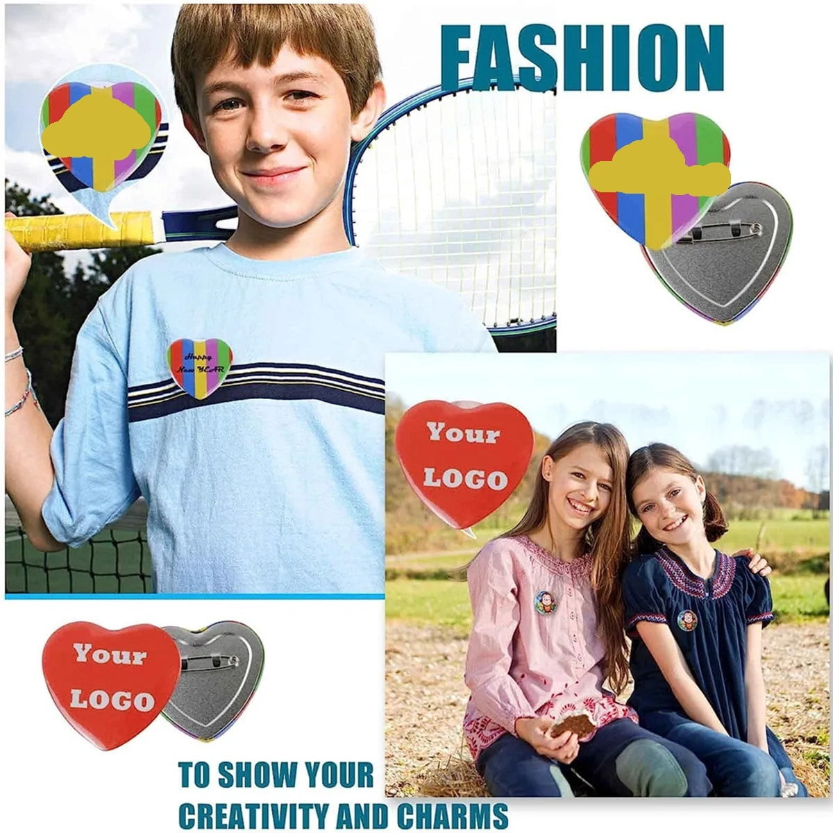 53X57.5MM Heart-Shaped Pin Button Maker Parts,Include 50-100Sets of Heart-Shaped Metal Cover Button ,Beginner-Friendly