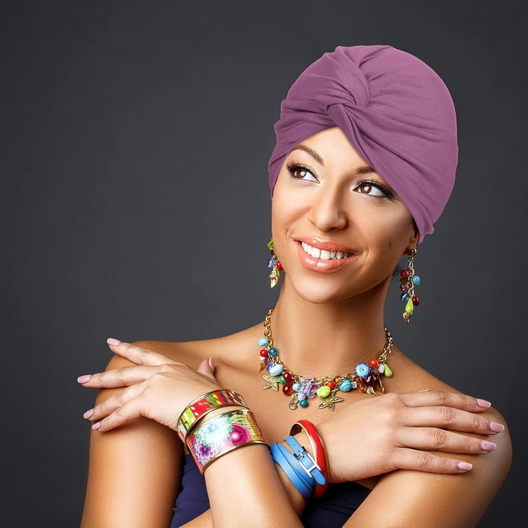 Women\'s Cotton Turban Headwrap Set 4 Colors Chemo Sleep Cap Yoga Accessory Amazon.com: SATINIOR 4 Pieces Turbans for Women Soft Pre  main image 3
